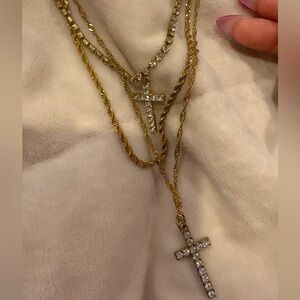 Gold and Silver Cross Pendant Necklace